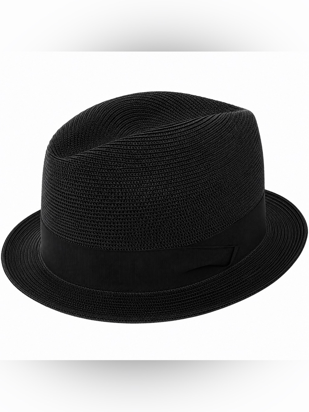 Dobbs Parker Florentine Milan Straw Fedora Hat Black 7 3/8 Made in USA